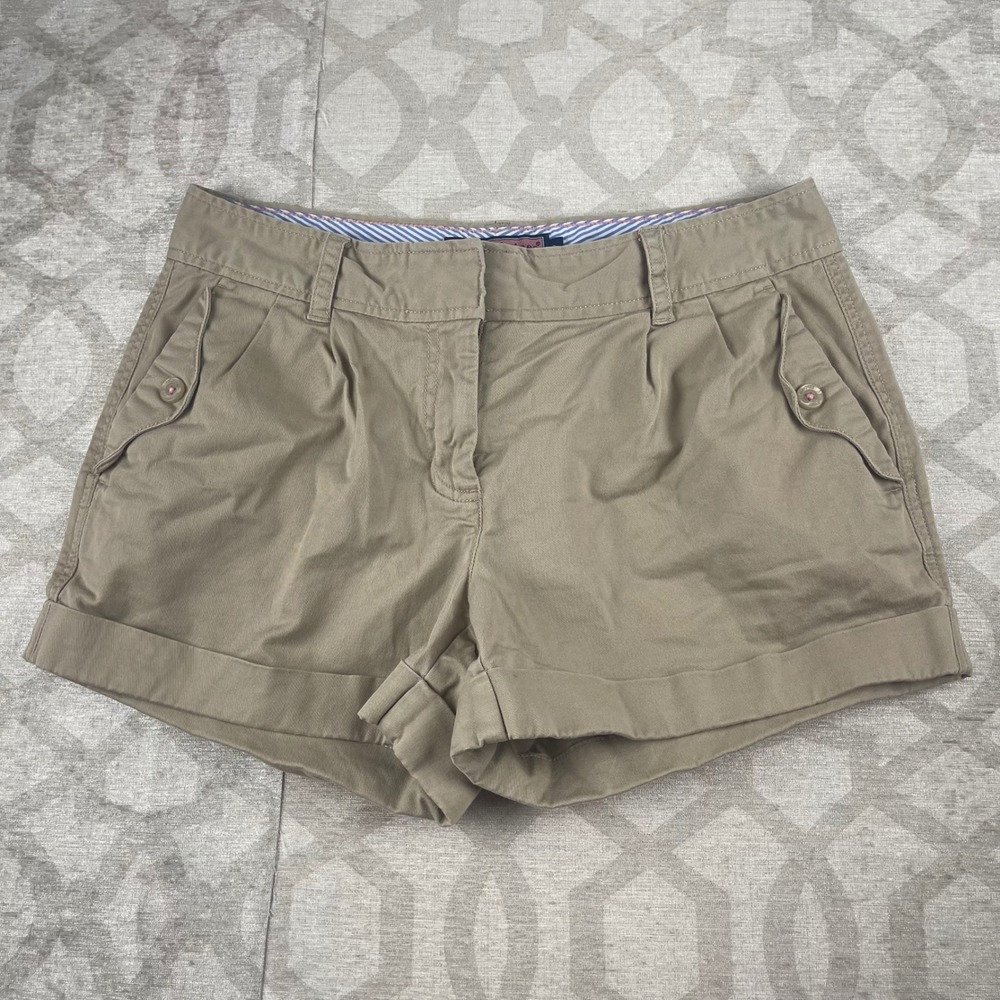 Vineyard Vines Chino Shorts Womens 6 Khaki Tan Excellent Cuffed Cotton Stretch